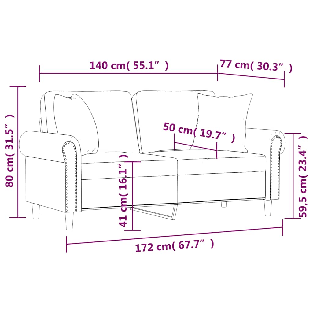 2-sits soffa med dekorativa kuddar, konstläder - vinröd, 140 cm - number 8.