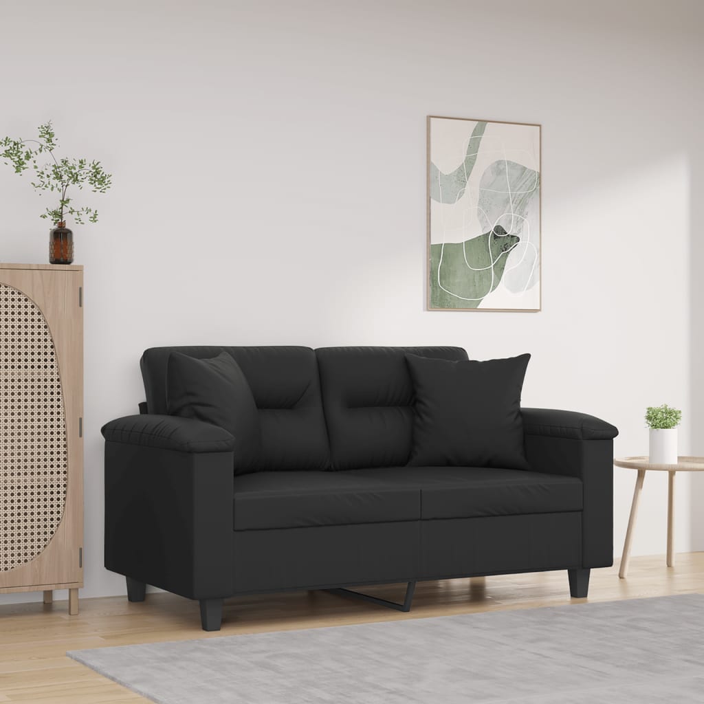 2 -person sofa med puter kunstig skinn - svart, 120 cm - number 1.