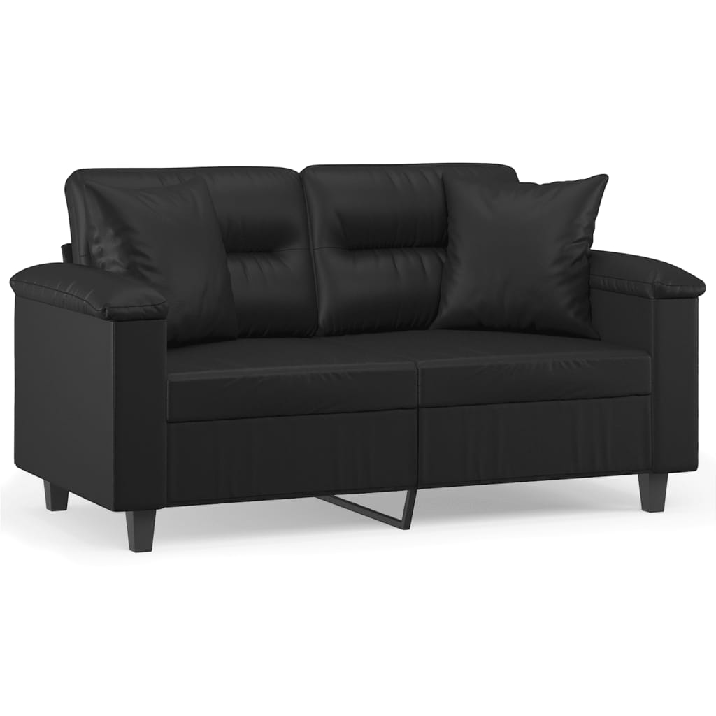 2-personers sofa med pyntepuder kunstlæder - sort, 120 cm - number 2.