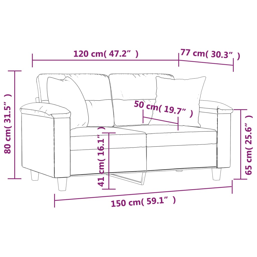 2-personers sofa med pyntepuder kunstlæder - sort, 120 cm - number 8.