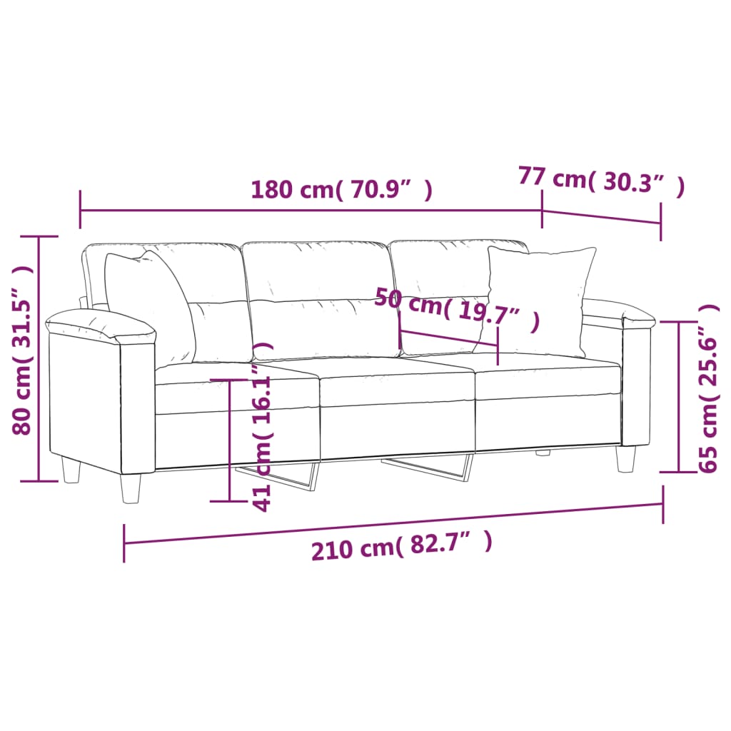 3 -osobowa sofa z poduszkami z mikrofibry tkanin -szare -brown, 180 cm - number 8.