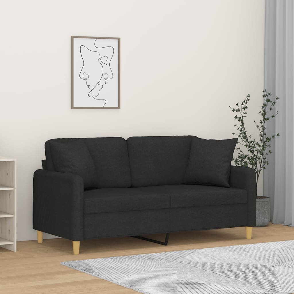 2-personers sofa med pyntepuder stof - sort, 140 cm - number 1.