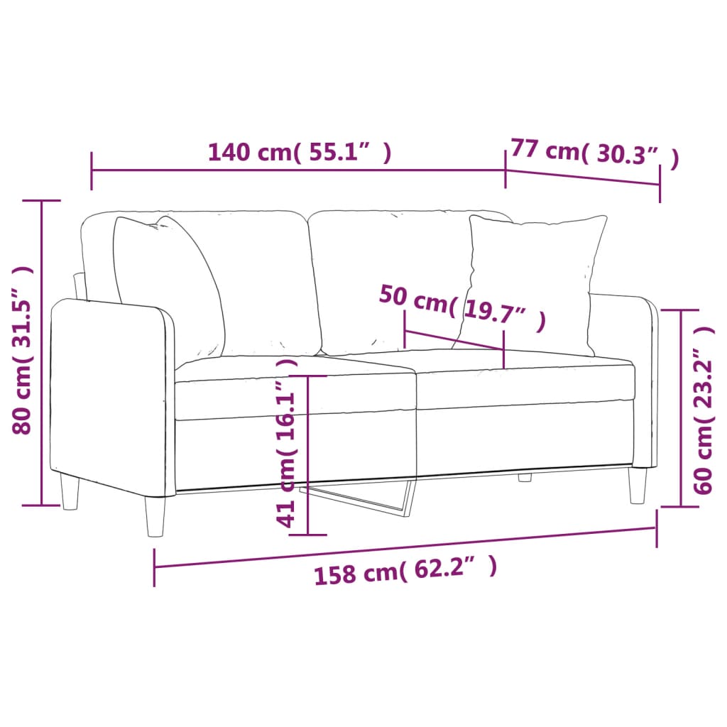 2-seters sofa med pynteputer 140 cm stoff - sort, 158 cm - number 8.