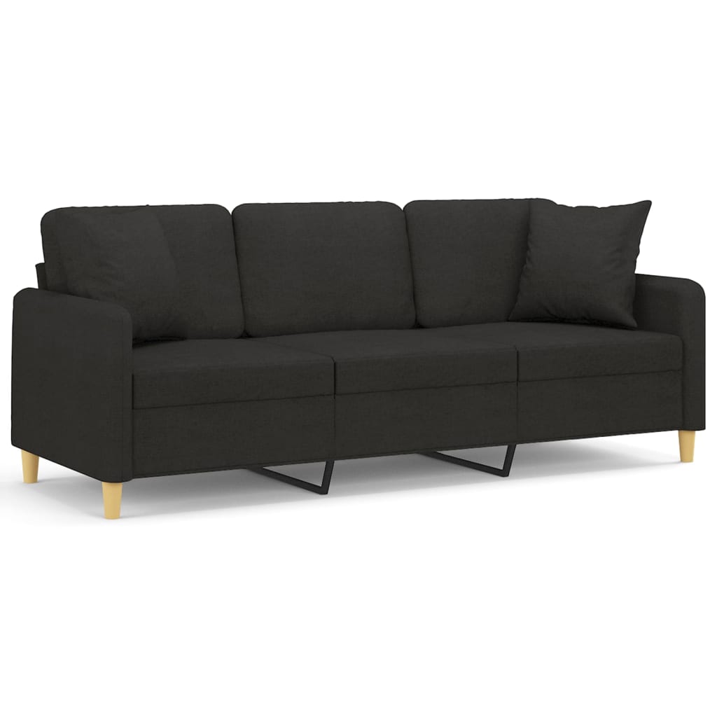 3-personers sofa med pyntepuder stof - sort, 180 cm - number 2.