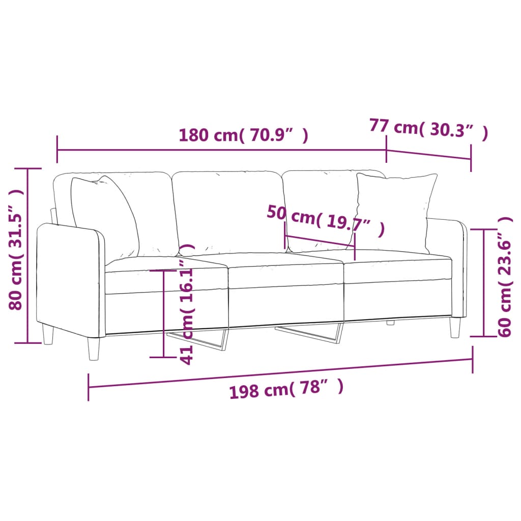 3-personers sofa med pyntepuder stof - sort, 180 cm - number 8.
