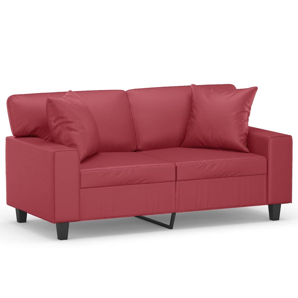 2 -person sofa med puter kunstig skinn - vin rød, 120 cm - number 2.