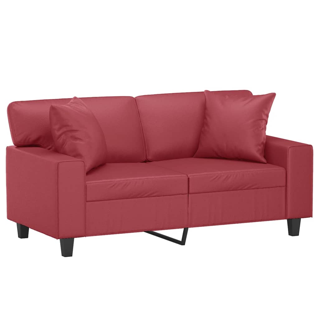 2 -person sofa med puter kunstig skinn - vin rød, 120 cm - number 3.