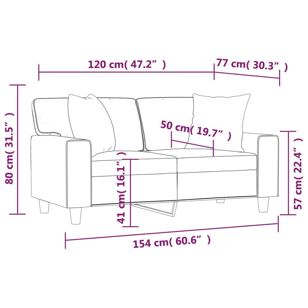 2 -person sofa med puter kunstig skinn - vin rød, 120 cm - number 8.