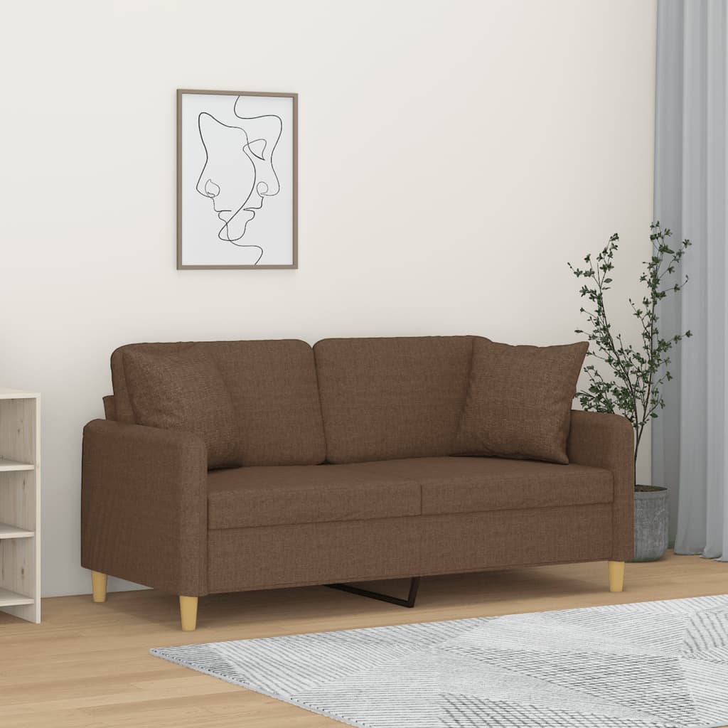 2-personers sofa med pyntepuder stof - brun, 140 cm - number 1.