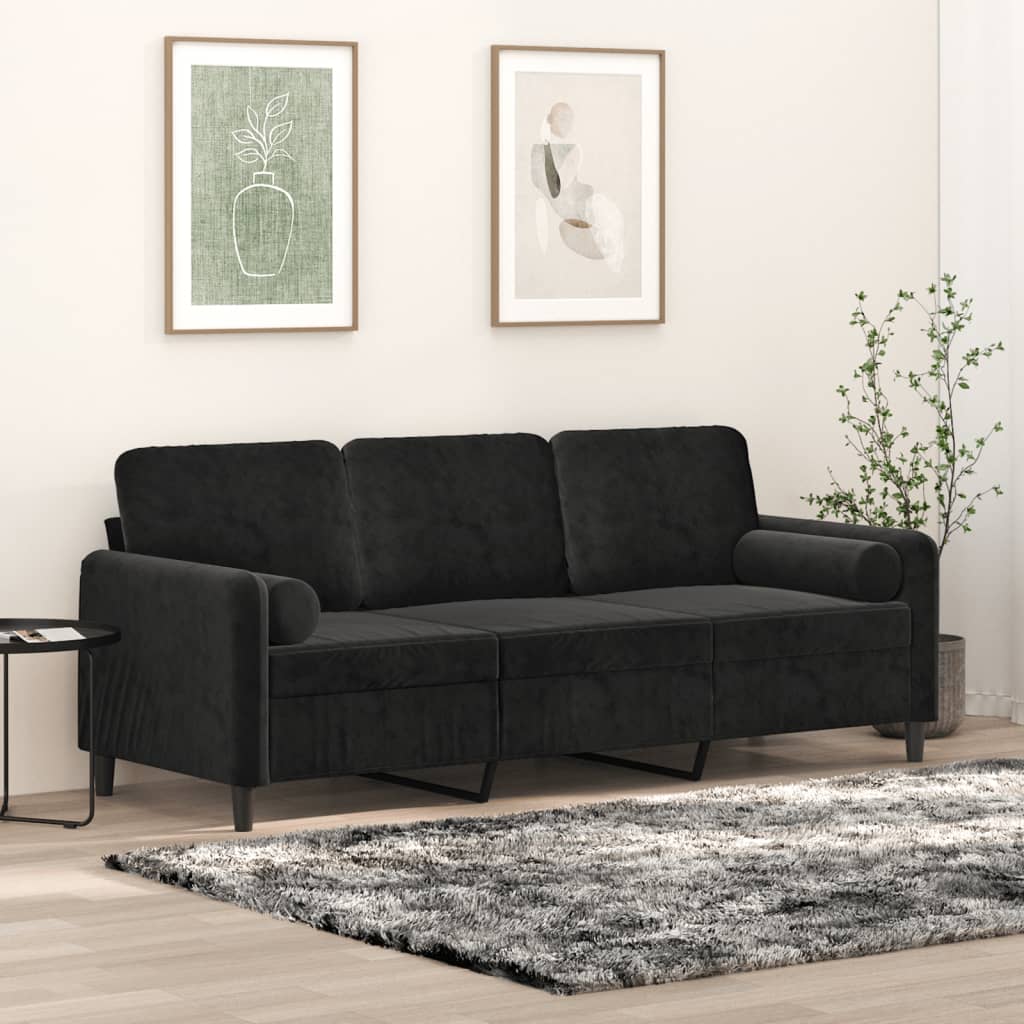3-manns sofa med velurputer - sort, 180 cm - number 1.