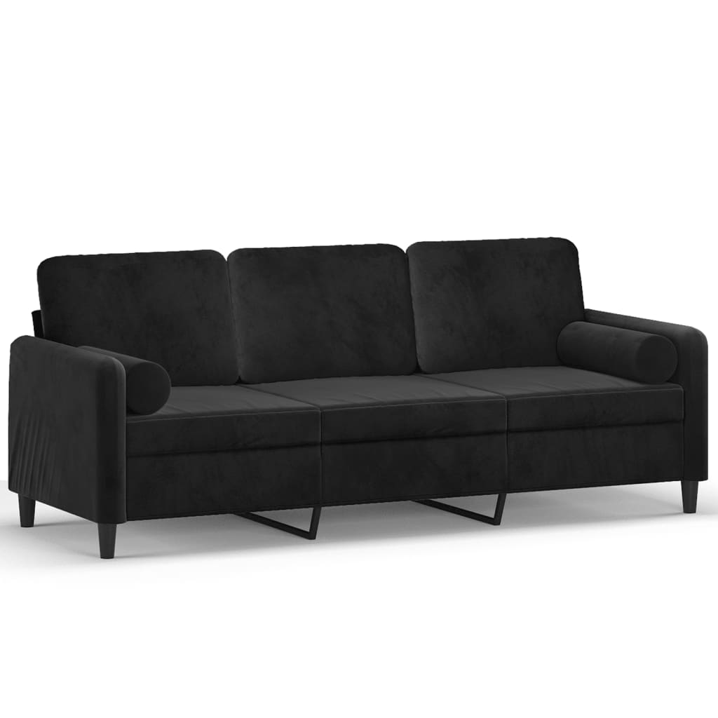 Sofa 3-osobowa z poduszkami welurowymi - czarna, 180 cm - number 2.