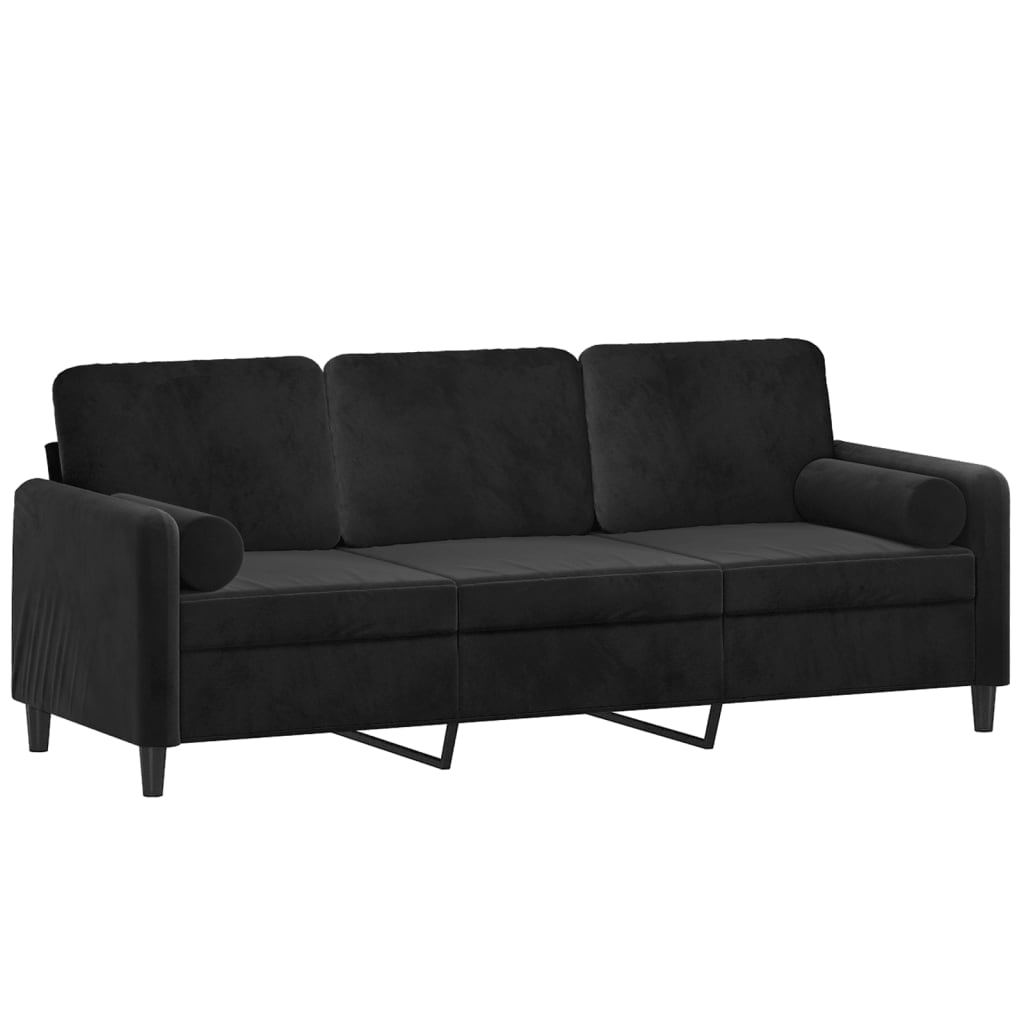Sofa 3-osobowa z poduszkami welurowymi - czarna, 180 cm - number 3.