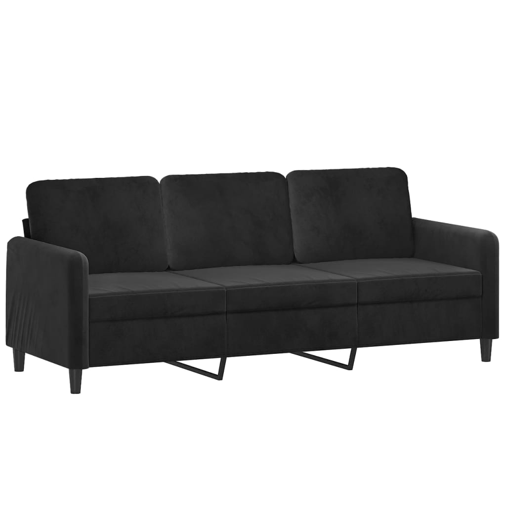 Sofa 3-osobowa z poduszkami welurowymi - czarna, 180 cm - number 4.