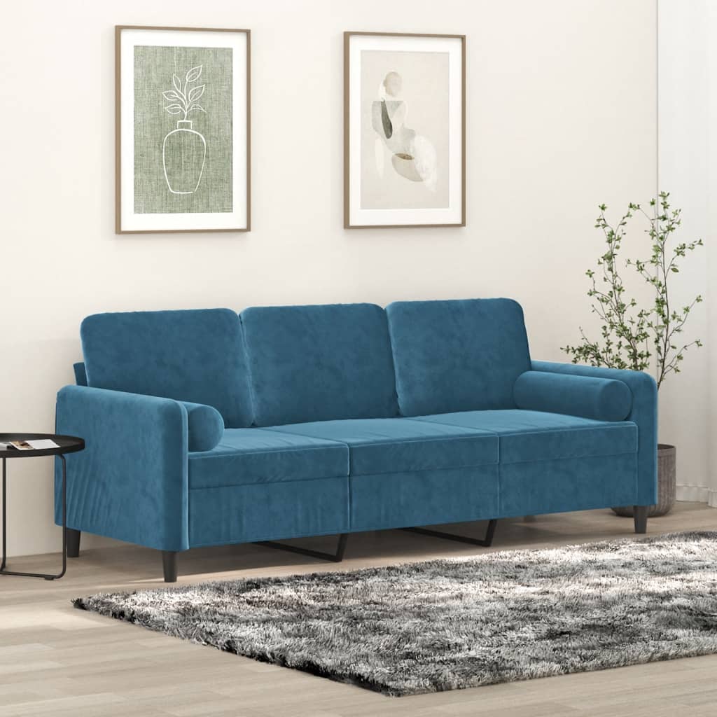 3-seters sofa med velurputer - blå, 180 cm - number 1.