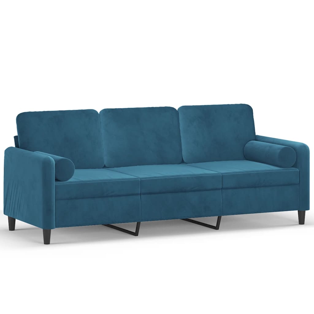 3-seters sofa med velurputer - blå, 180 cm - number 2.
