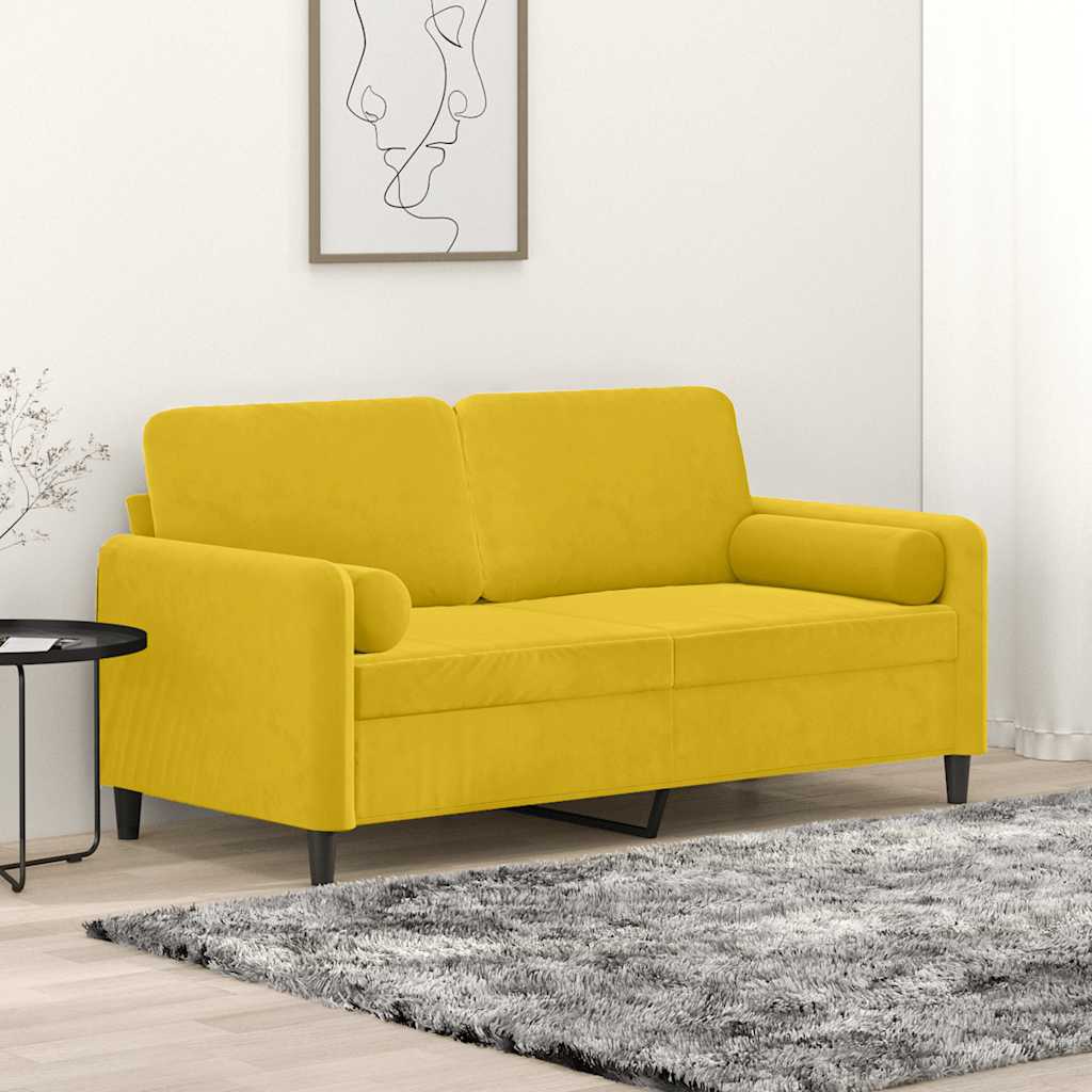 2-seters sofa med velurputer - gul, 140 cm - number 1.