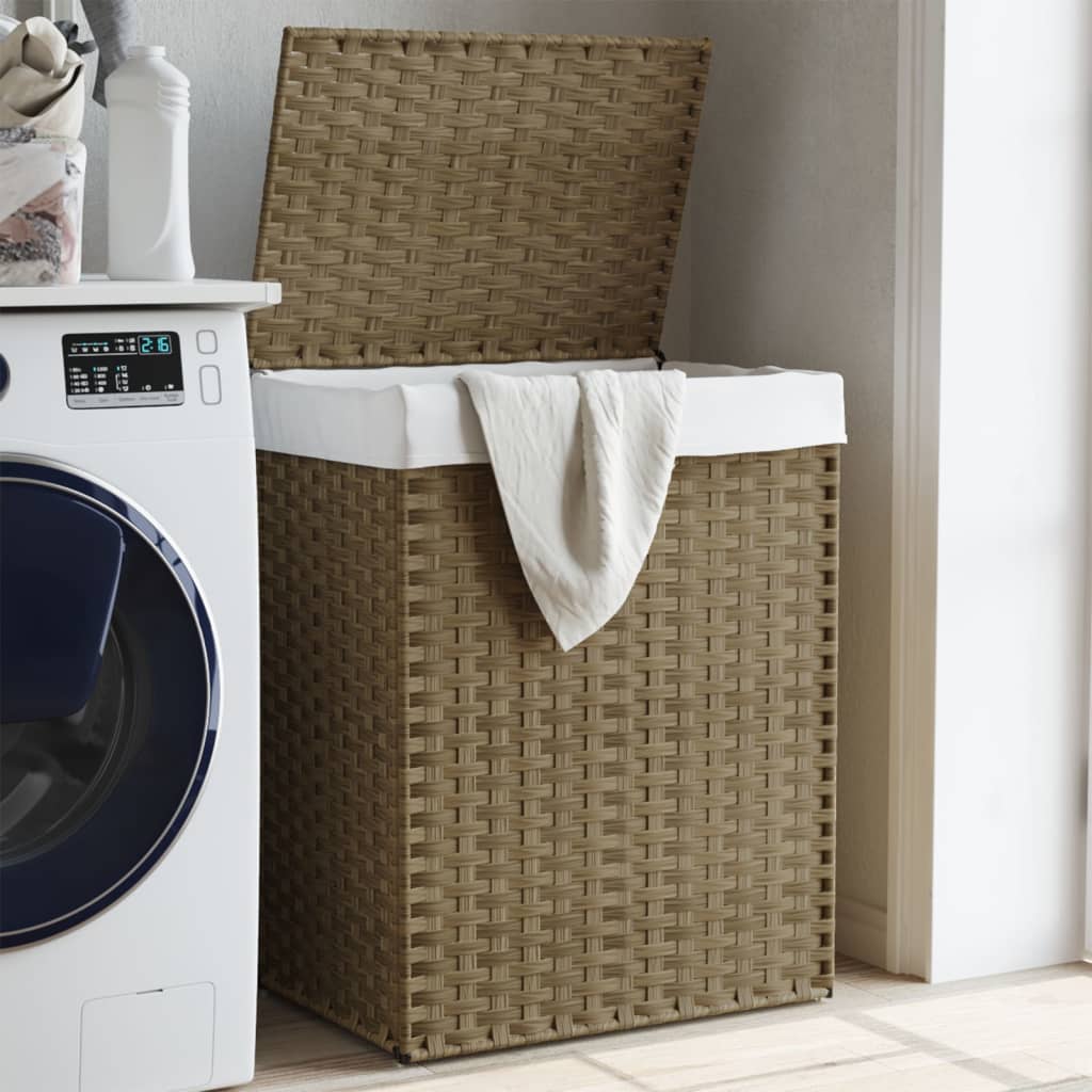Laundry basket with lid 46x33x60 cm polyrattan - natural colour, 1 - number 1.