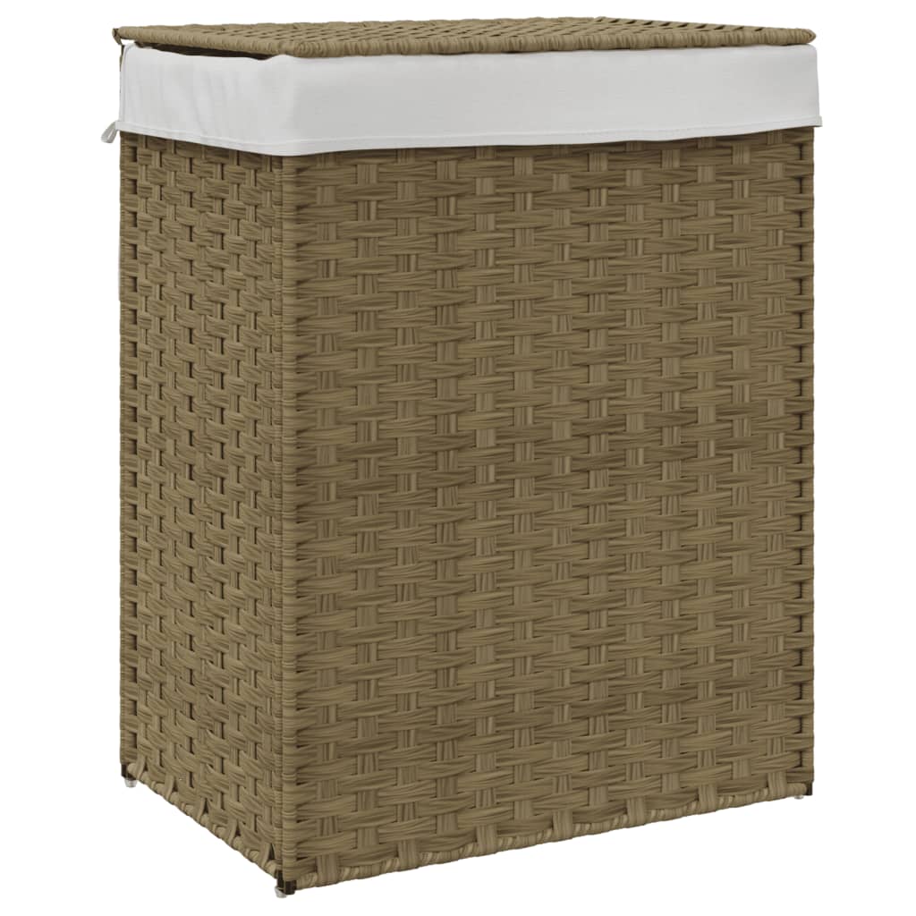 Laundry basket with lid 46x33x60 cm polyrattan - natural colour, 1 - number 2.