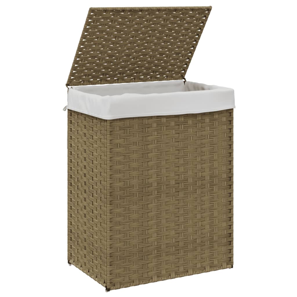 Laundry basket with lid 46x33x60 cm polyrattan - natural colour, 1 - number 4.