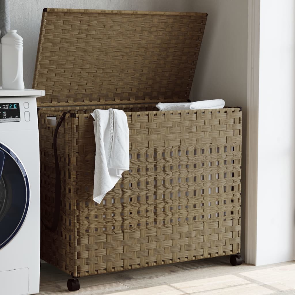 Laundry basket with wheels 66x35x60 cm rattan - natural colour, 1 - number 1.