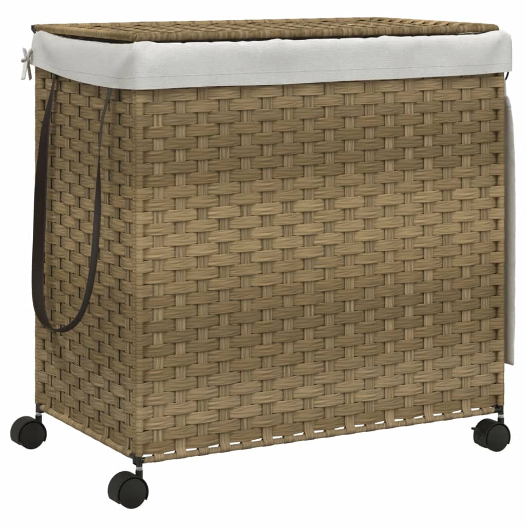 Vasketøjskurv med hjul 60x35x60,5 cm rattan - naturfarvet, 1 - number 2.
