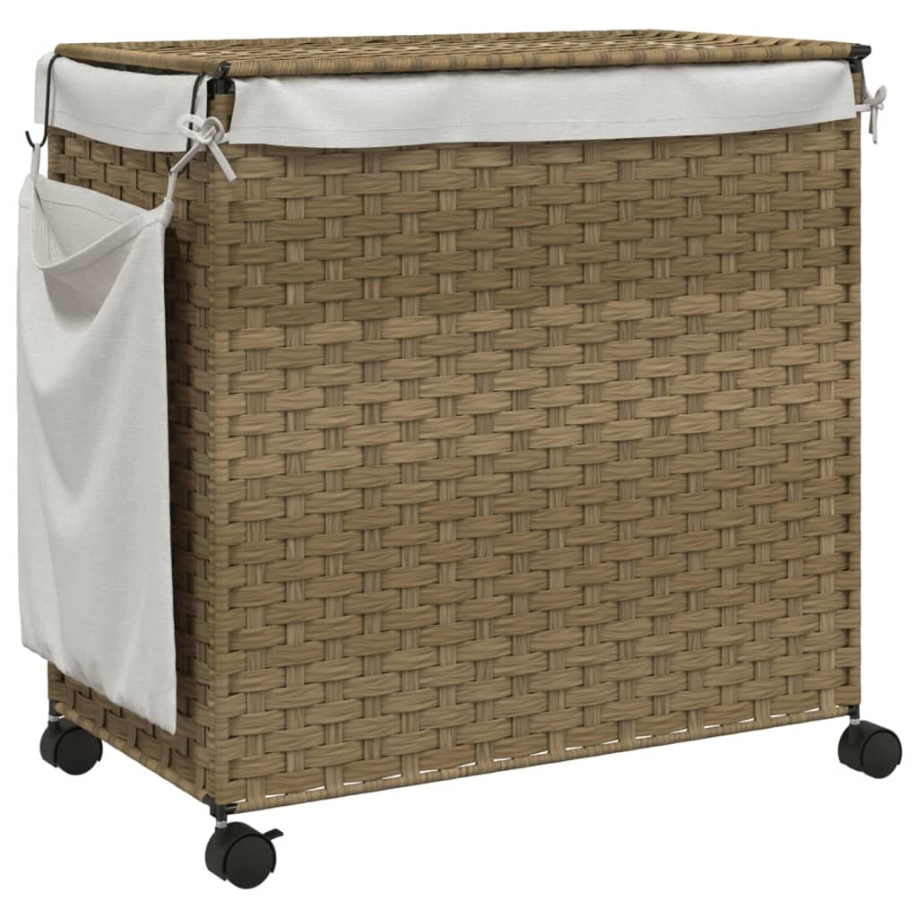 Vasketøjskurv med hjul 60x35x60,5 cm rattan - naturfarvet, 1 - number 6.