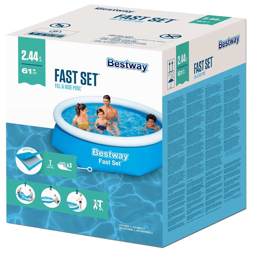 Bestway fast set oppusteligt badebassin 244x66 cm rund 57265 - number 5.