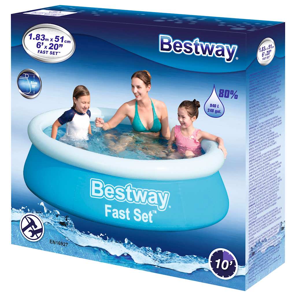 Bestway fast set oppusteligt badebassin 183x51 cm blå - number 3.