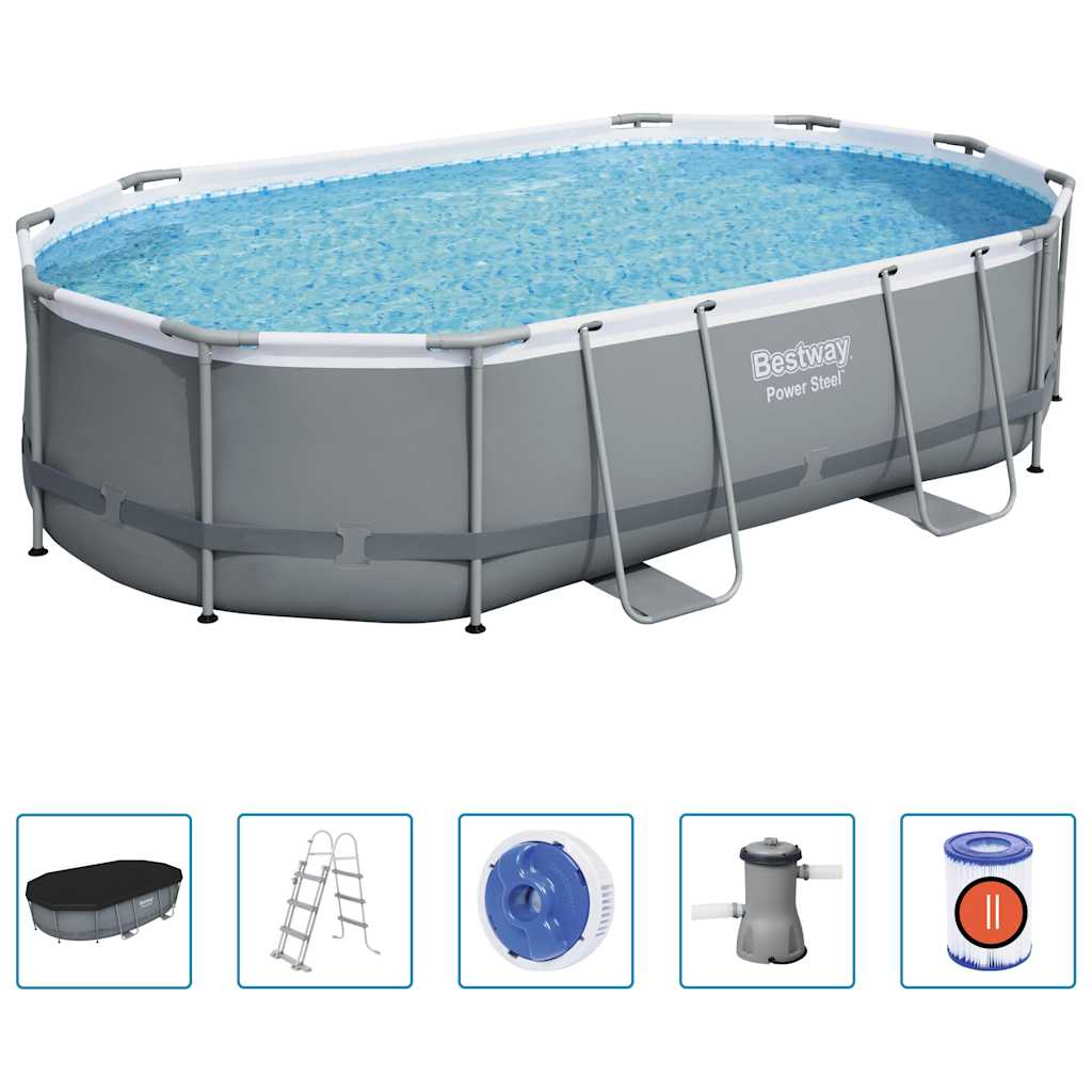 Bestway power steel swimmingpoolsæt 488x305x107 cm oval - number 2.
