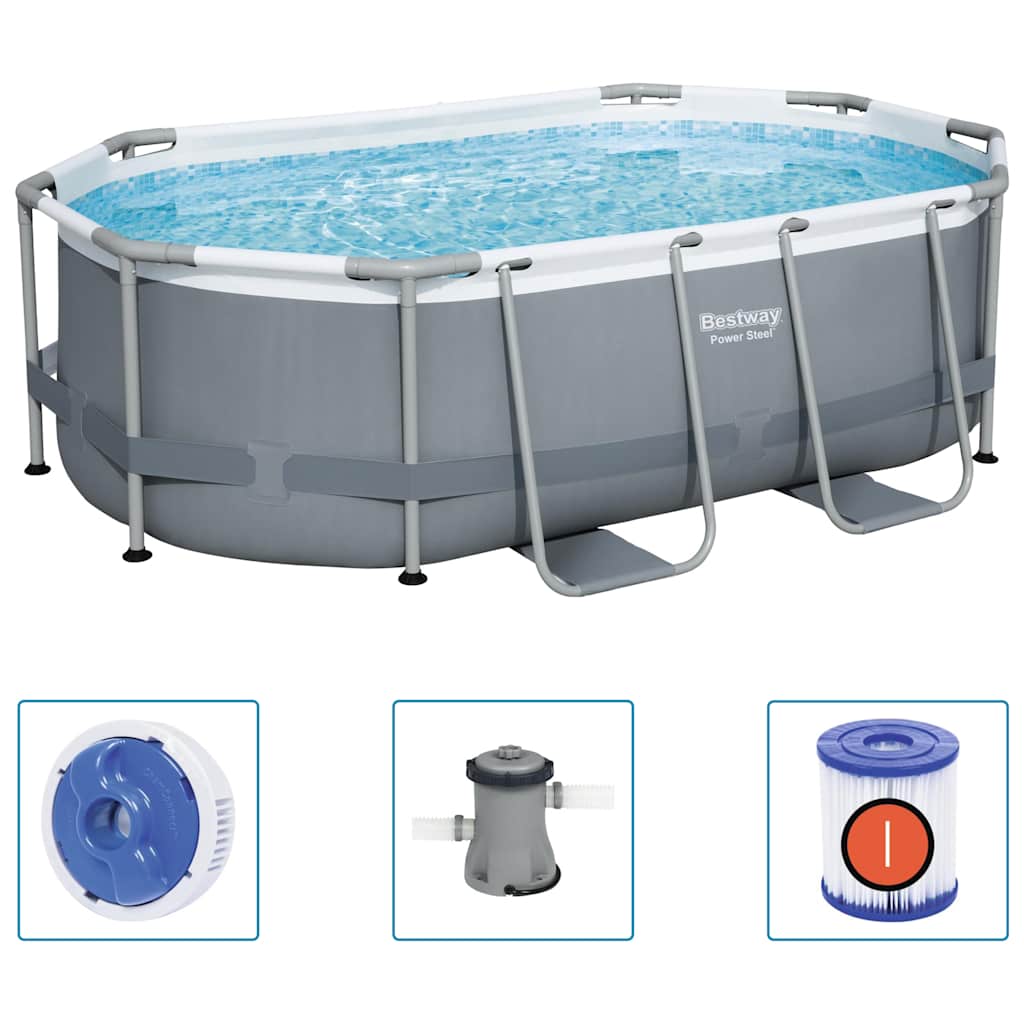 Bestway power steel fritstående pool 305x200x84 cm oval - number 2.