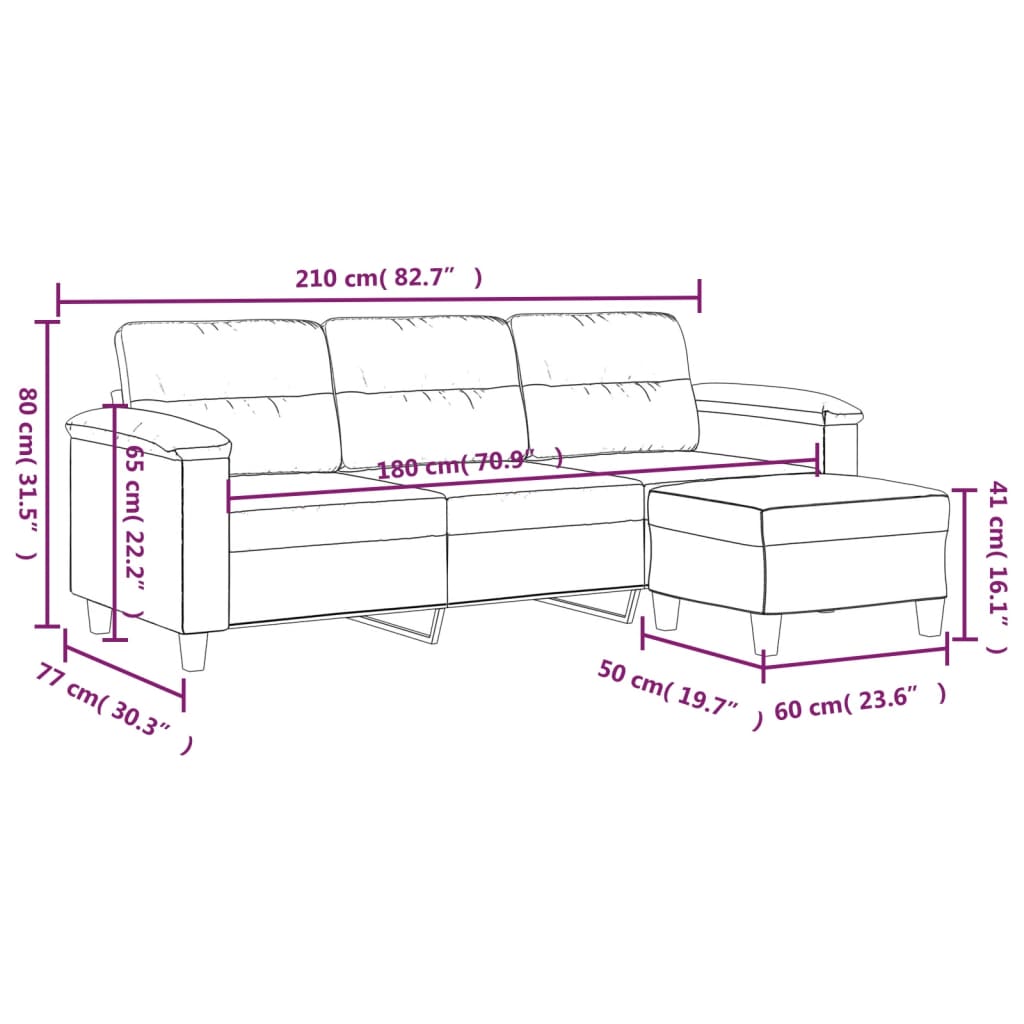 3-osobowa sofa z podnóżkiem 180 cm mikrofibry mikrofibra jasno-szary - number 7.