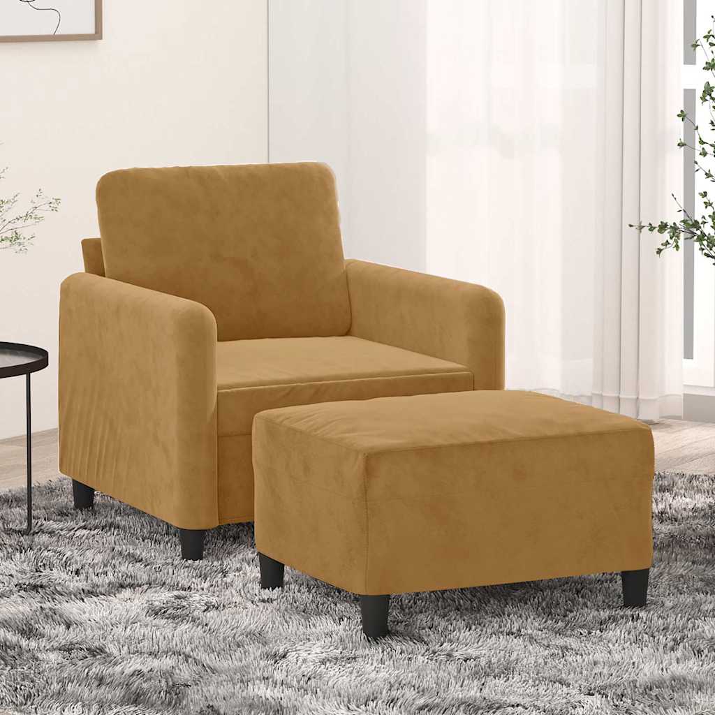 Sofastol z podnóżem 60 cm welur - brązowy - number 1.