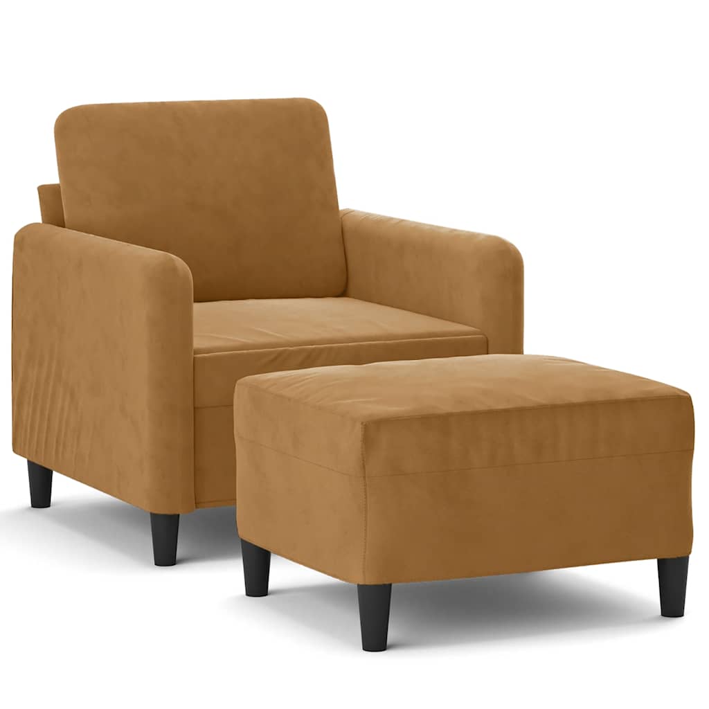 Sofastol med fotpall 60 cm velor - brun - number 2.