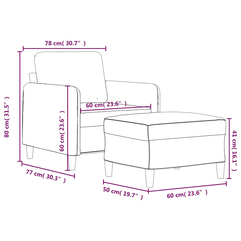 Sofastol med fotpall 60 cm velor - brun - number 7.