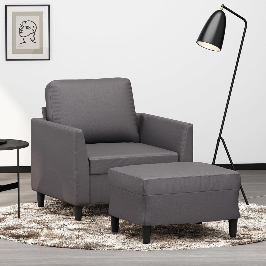 Sofa fotel z podnóżkiem 60 cm skóra syntetyczna - szary - number 1.