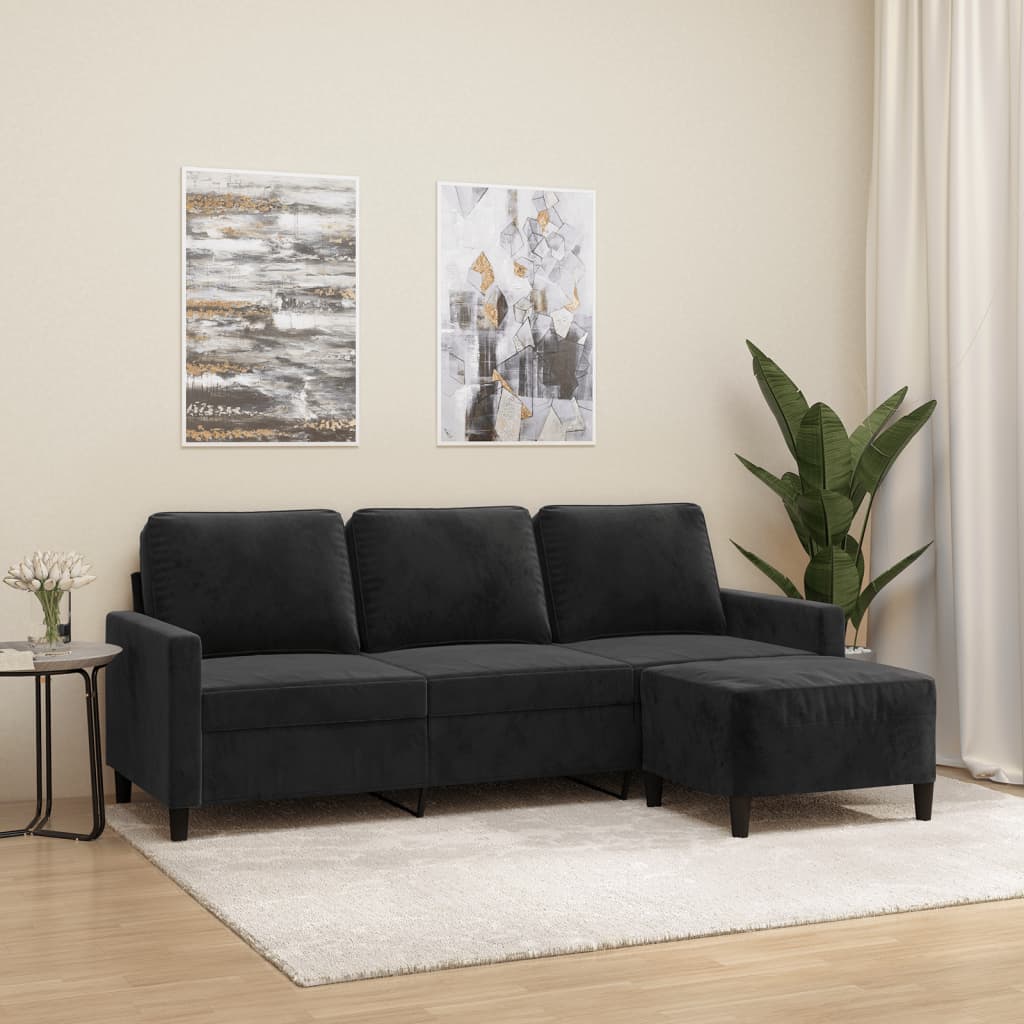 3 -person sofa med fotskammel 180 cm velour - svart - number 1.