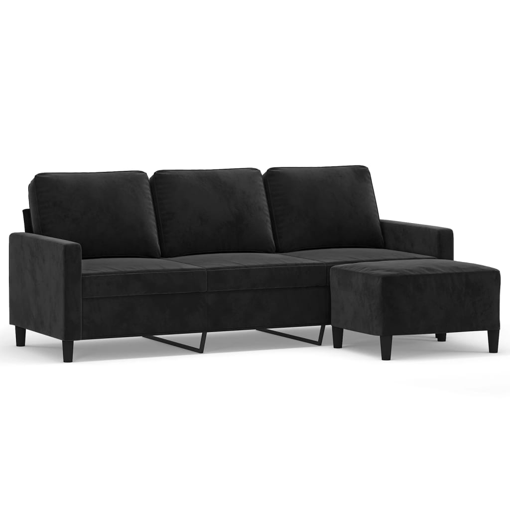 3 -person sofa med fotskammel 180 cm velour - svart - number 2.