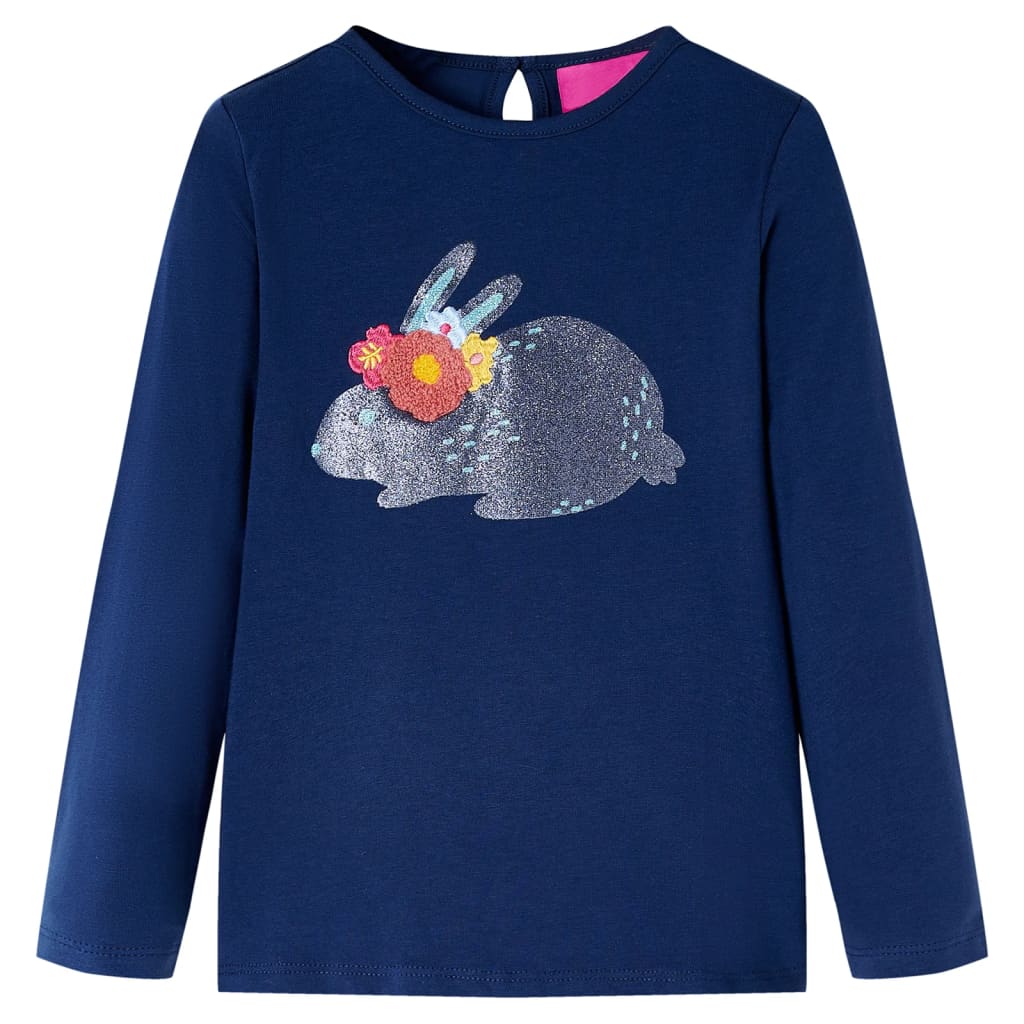 T-shirt manches longues pour enfant taille 92 bleu marine - rose, 128 (7-8 ans) - number 1.