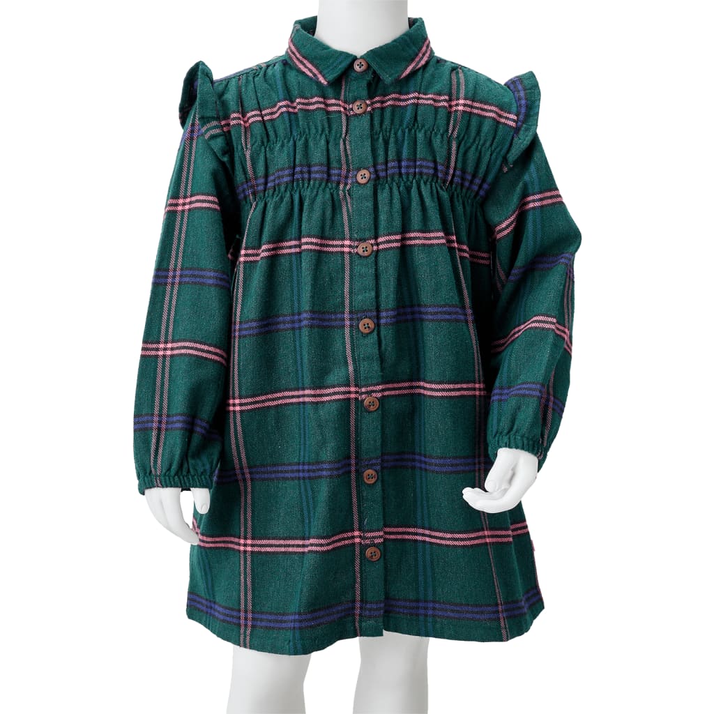 Robe à manches longues pour enfant taille 92 volants vert foncé - 92 (1 5-2 ans) - number 8.