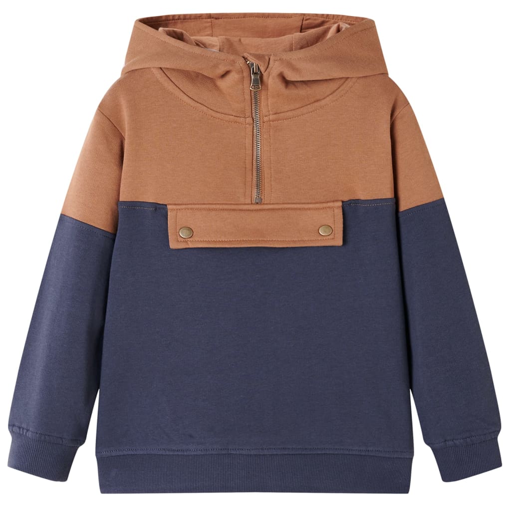 Sweat à capuche pour enfant taille 92 demi zip gris anthracite et cognac - 92 (1 5-2 ans) - number 1.