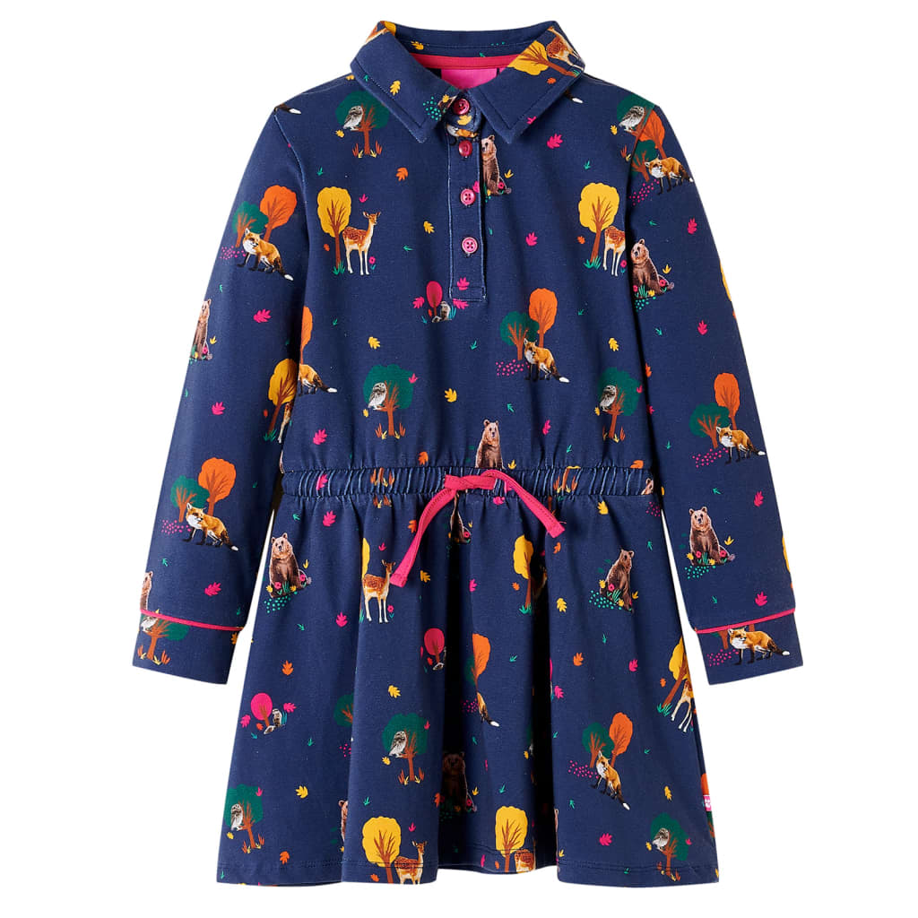 Robe manches longues pour enfant taille 92 avec lacets bleu marine - 92 (1 5-2 ans) - number 1.