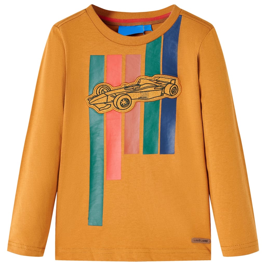 T-shirt manches longues pour enfant taille 92 cm jaune ocre - ocre, 92 (1 5-2 ans) - number 1.