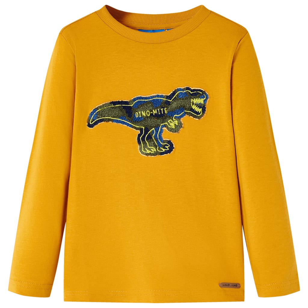 T-shirt manches longues pour enfant taille 92 jaune ocre - bleu marine, 116 (5-6 ans) - number 1.