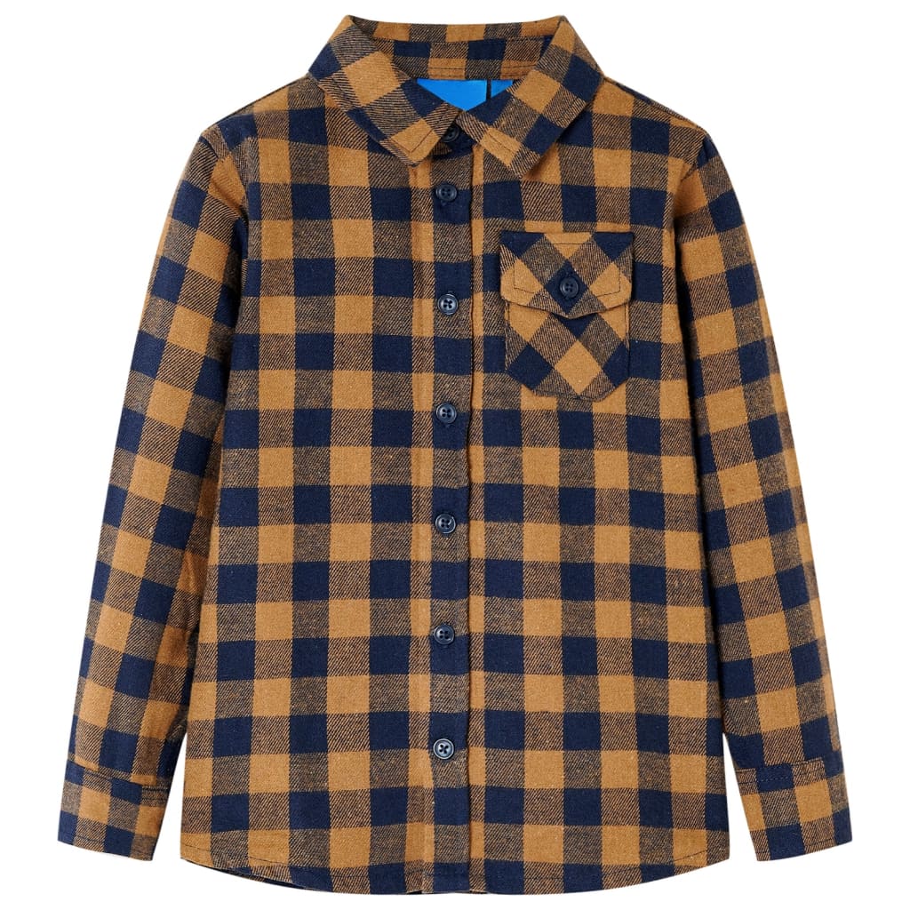Chemise à carreaux pour enfant cognac et bleu taille 92 - 92 (1 5-2 ans) - number 1.