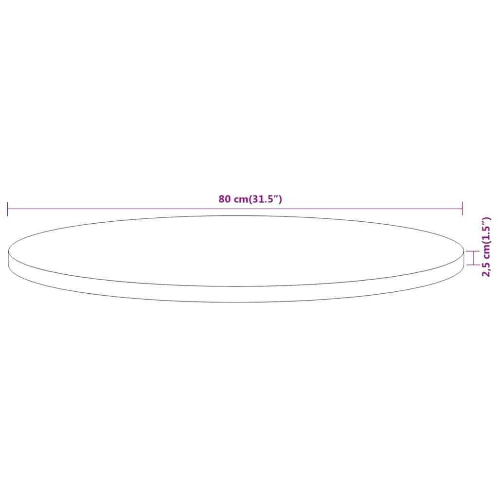 Bordplade ø80x2,5 cm rund massivt akacietræ - akacietræ (naturligt), 80 cm, 1, 25 mm - number 8.