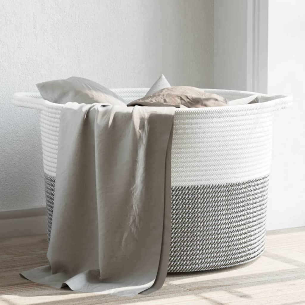 Laundry basket ø55x36 cm cotton and white - gray and white, 55 x 36 cm, 1 - number 1.