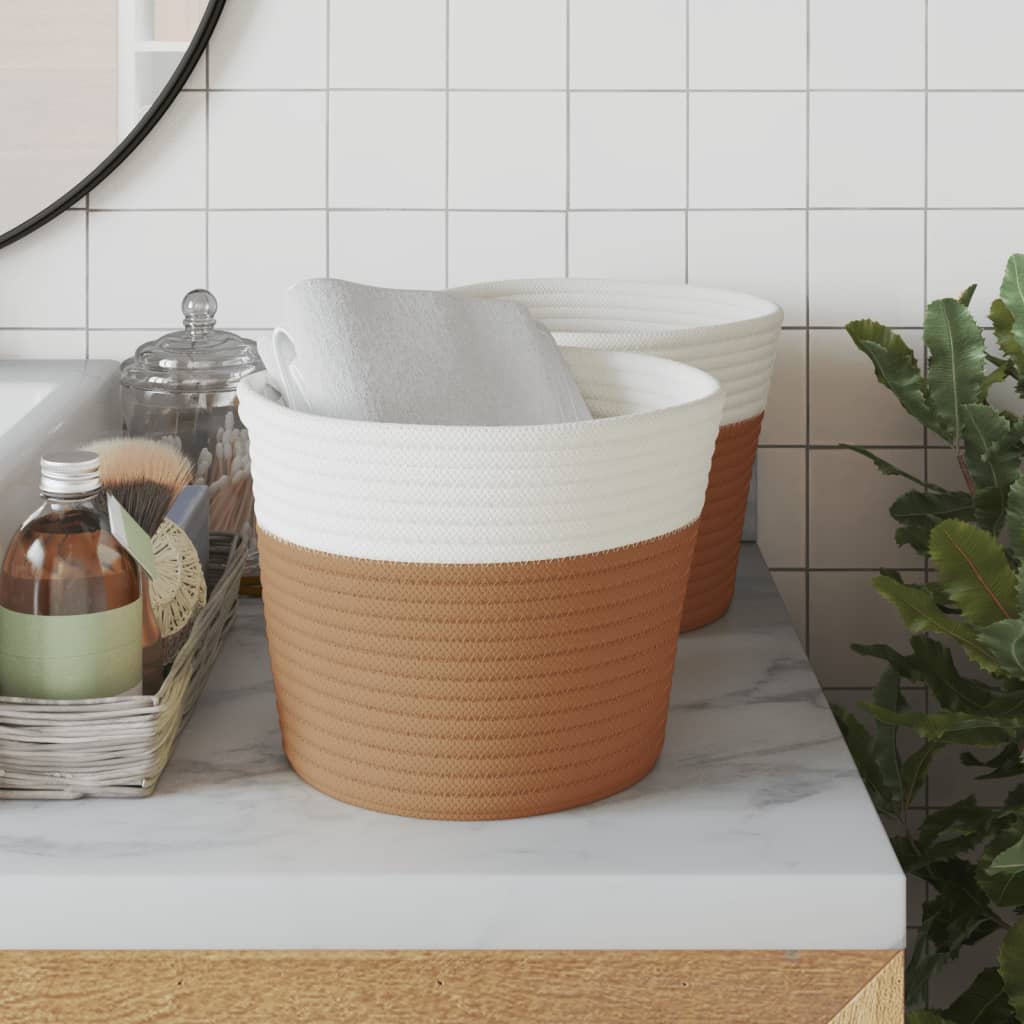 Opbevaringskurve 2 stk. ø24x18 cm bomuld og hvid - brun - number 3.