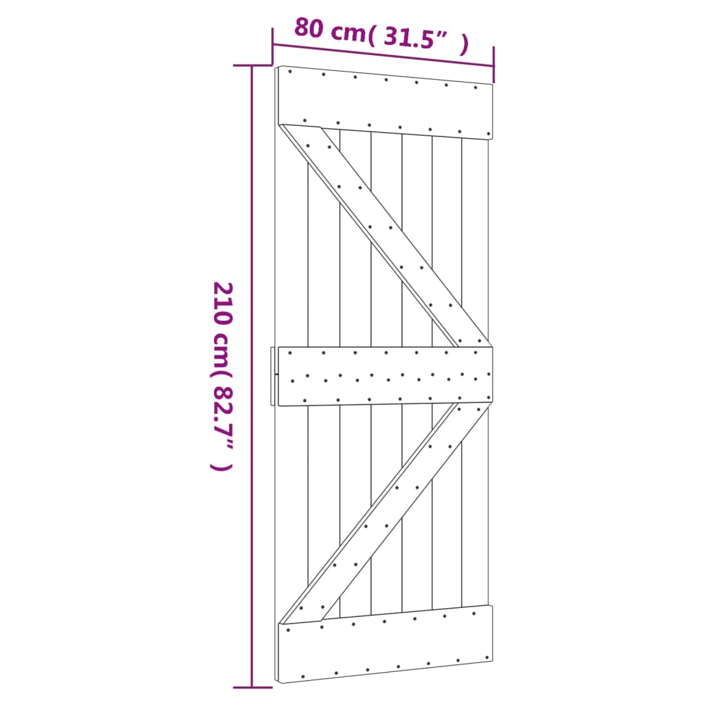 Skydedør med monteringssæt 80x210 cm massivt fyrretræ - 80 x 3 6 x 210 cm (b x d x h), hvid, 200 cm, 70-100 cm i bredden 35-45 mm i tykkelsen - number 11.