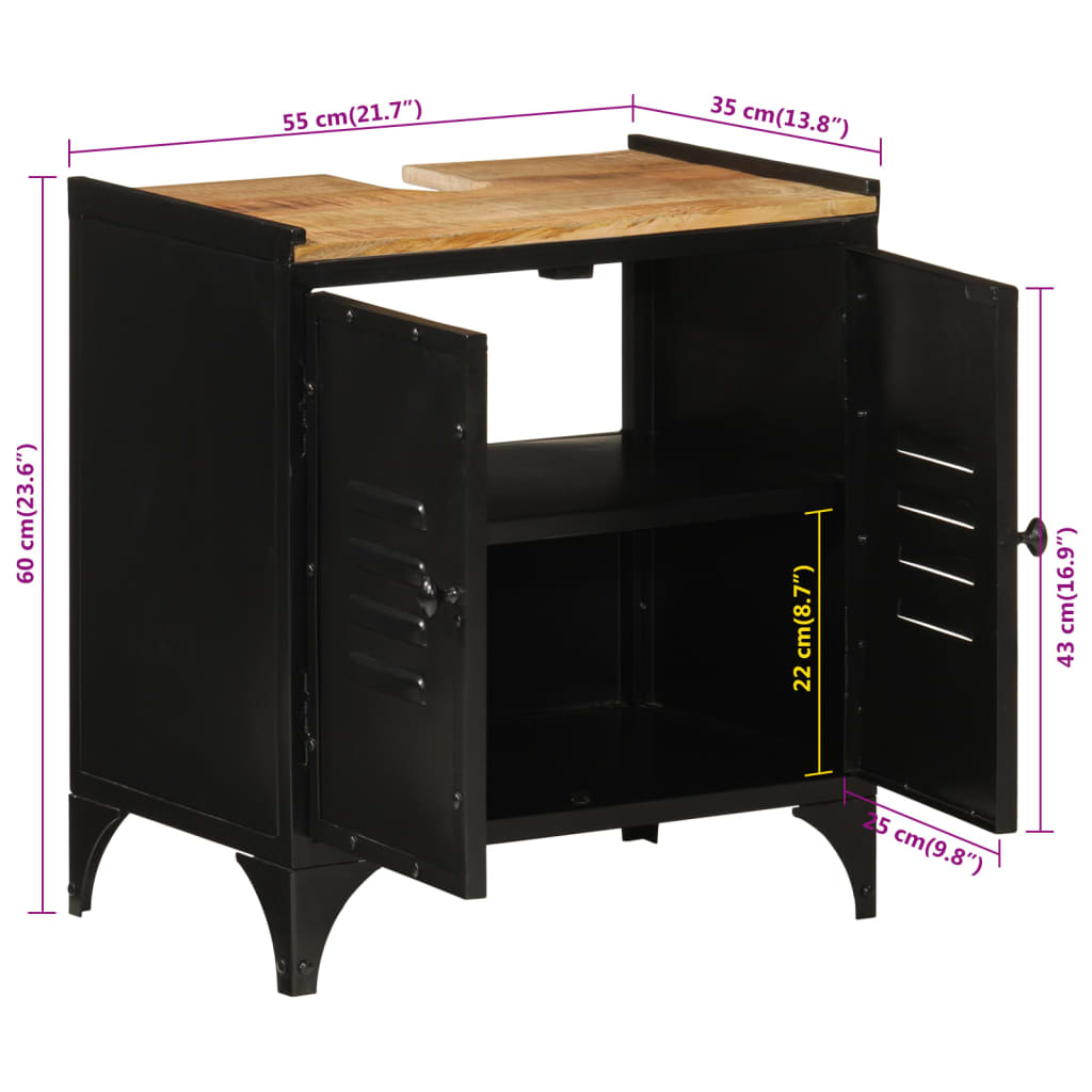 Donji ormarić za sudoper 55x35x60 cm željezo i puno mango drvo - number 11.