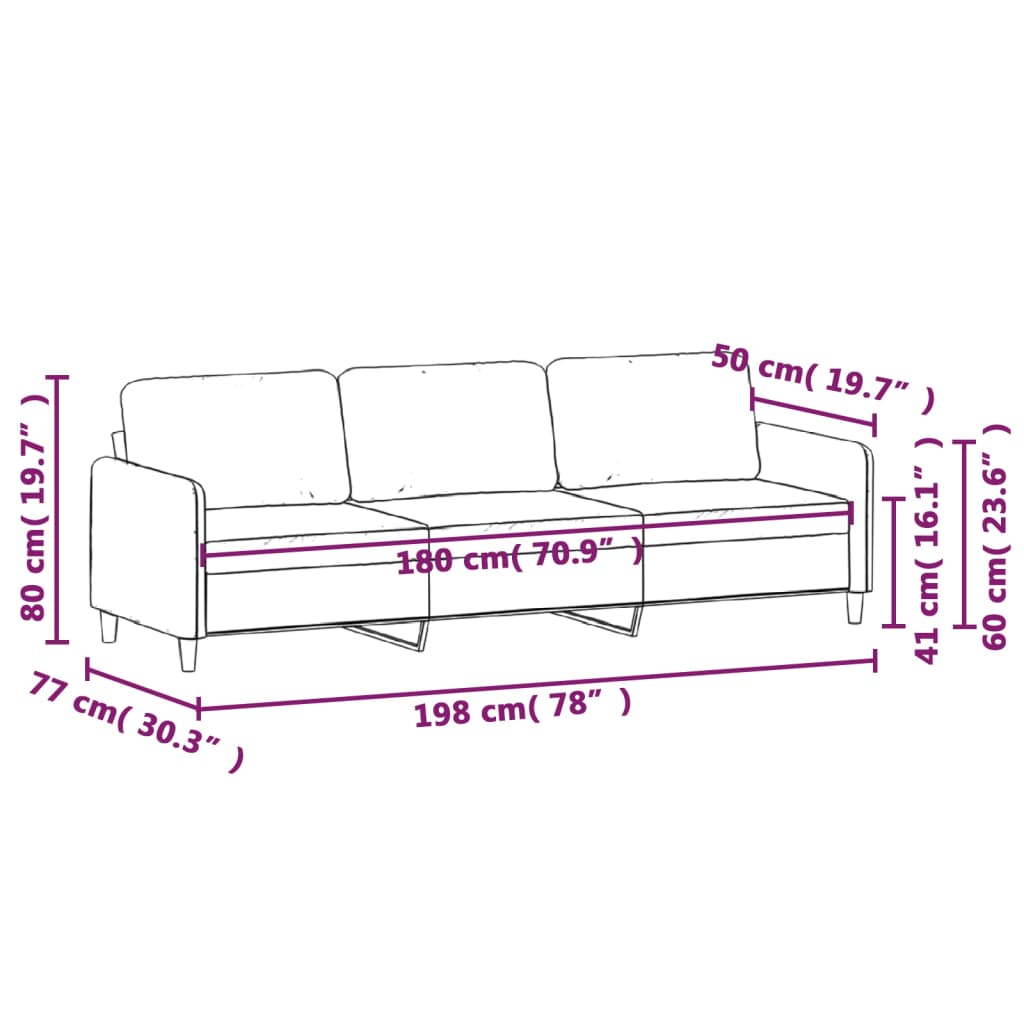 3 -person divano velluto - grigio chiaro, 180 cm - number 8.